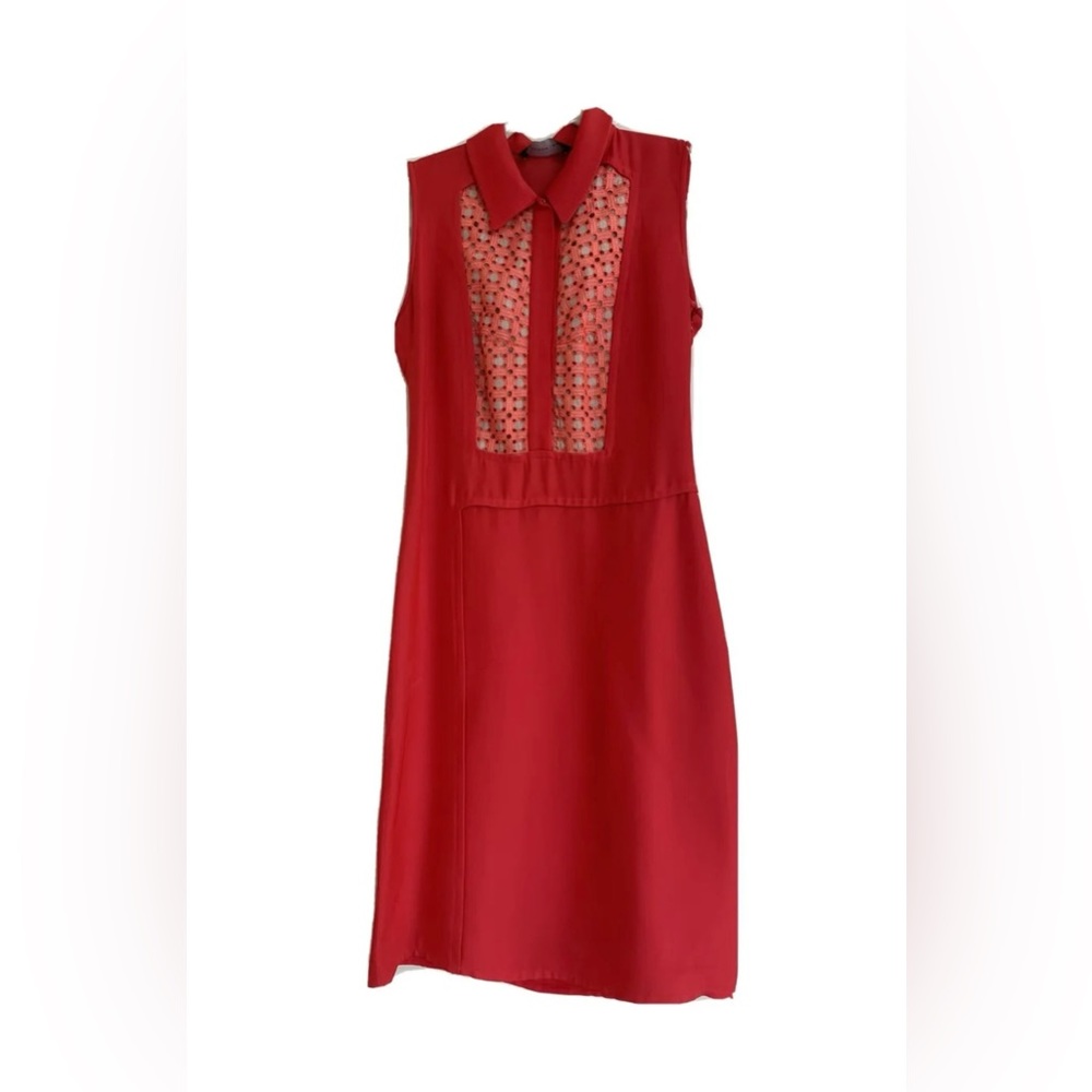Derek Lam Red Sleeveless Dress with Floral Detail